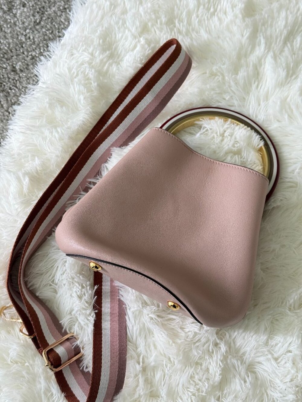 Marni Mini Bucket Bag Pink | Gold Ring Handle | Excellent + Bonus Strap